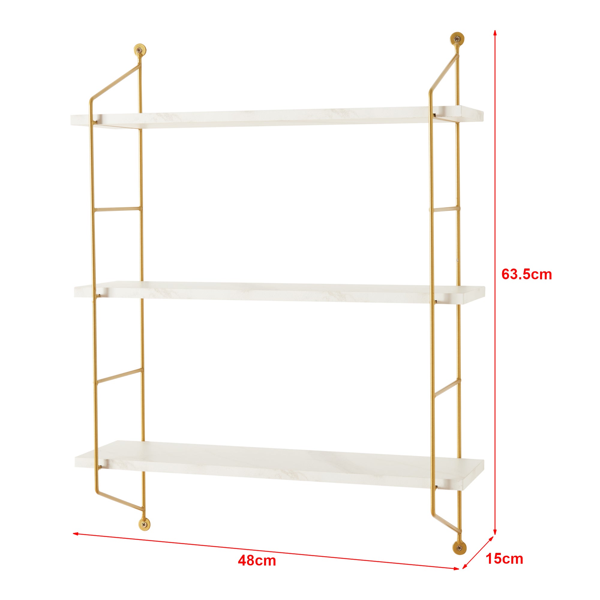 Étagère Murale à 3 niveaux Visby 48 x 15 x 64 cm effet marbre blanc [en.casa] - 4