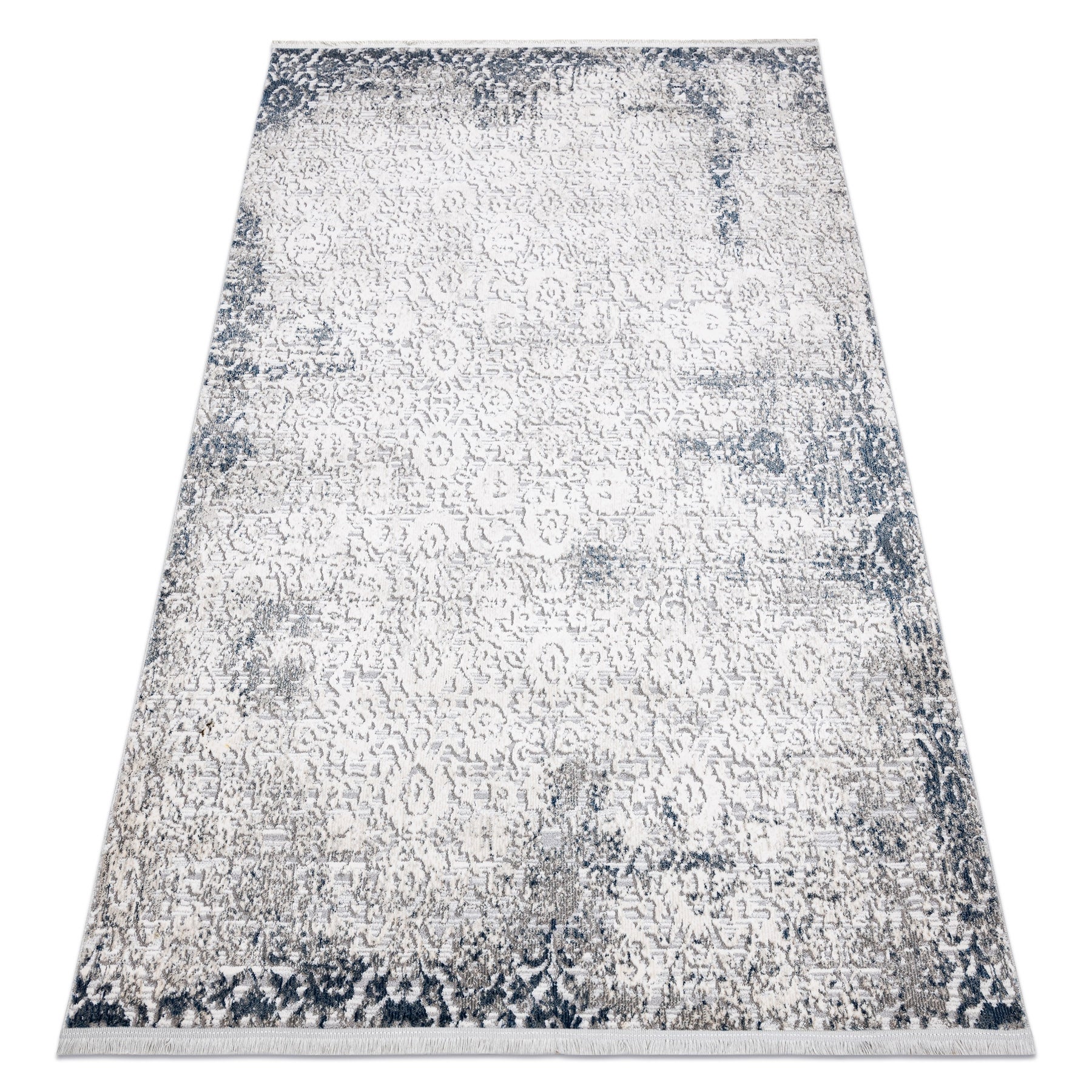 Dywan REBEC nowoczesny frędzle 51172A - dwa poziomy runa krem / granat 80x150 cm