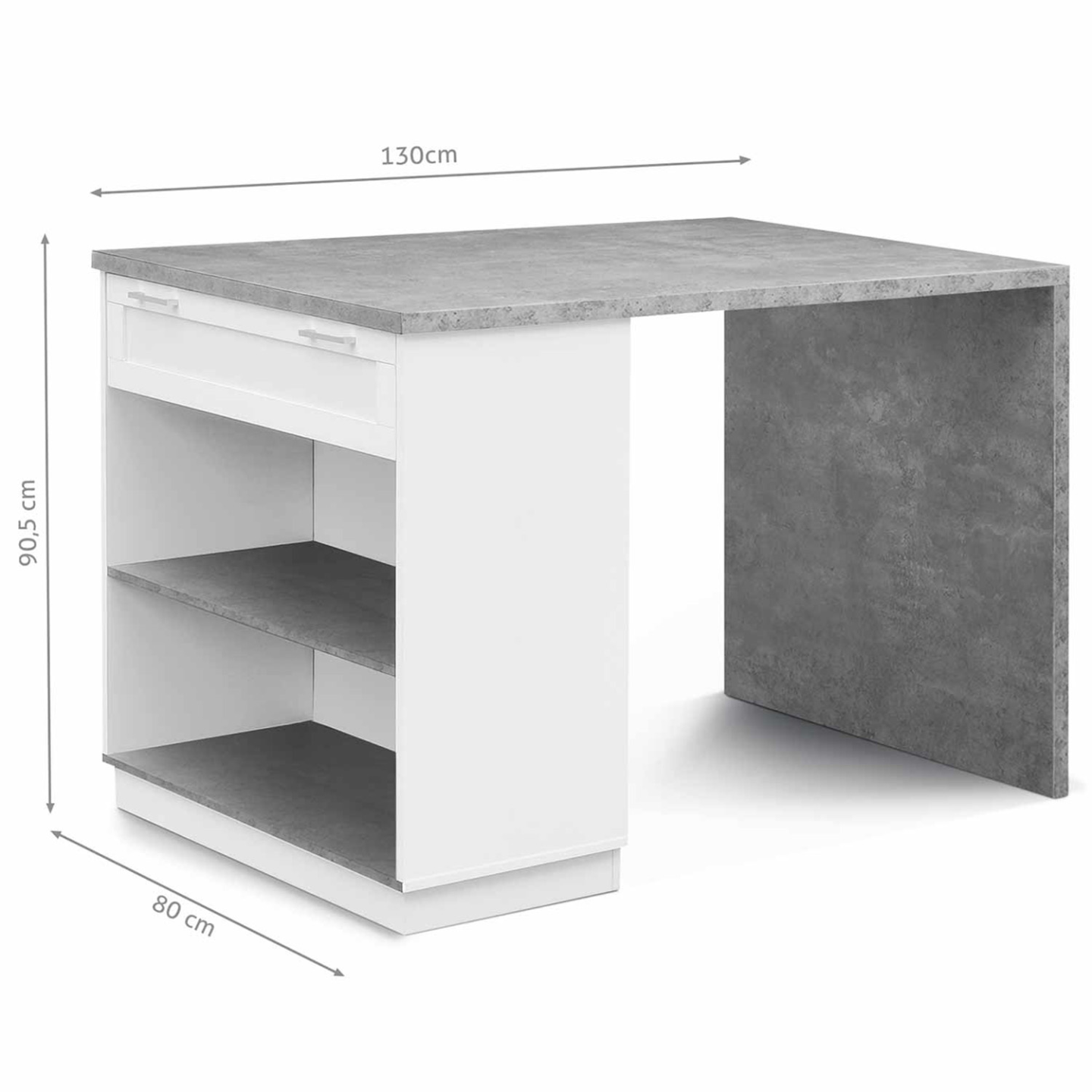 Ilot central mange debout 4 personnes VITO 130 cm blanc et plateau effet béton - 5