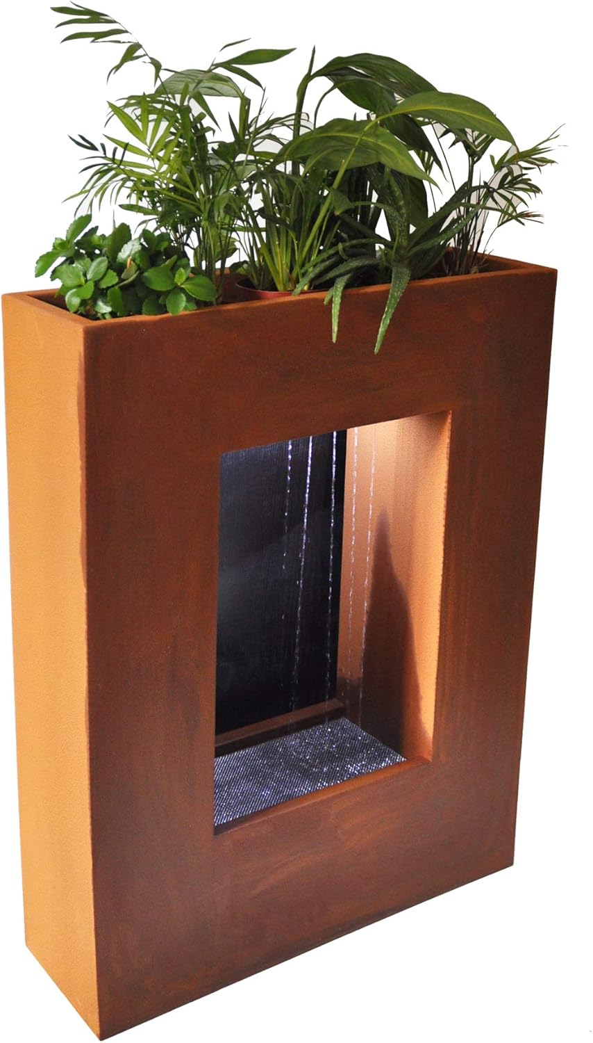 KÖHKO® Fontanna z kurtyną wodną i oświetleniem LED Wysokość 80 cm, stal corten z donicą ze stali nierdzewnej Wodospad Fontanna wewnętrzna 32001H