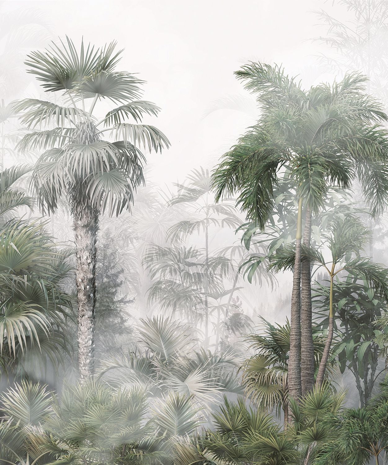 Fotomural paisaje con palmeras verde oscuro y gris - 2,25 x 2,7 m - sanders & sanders