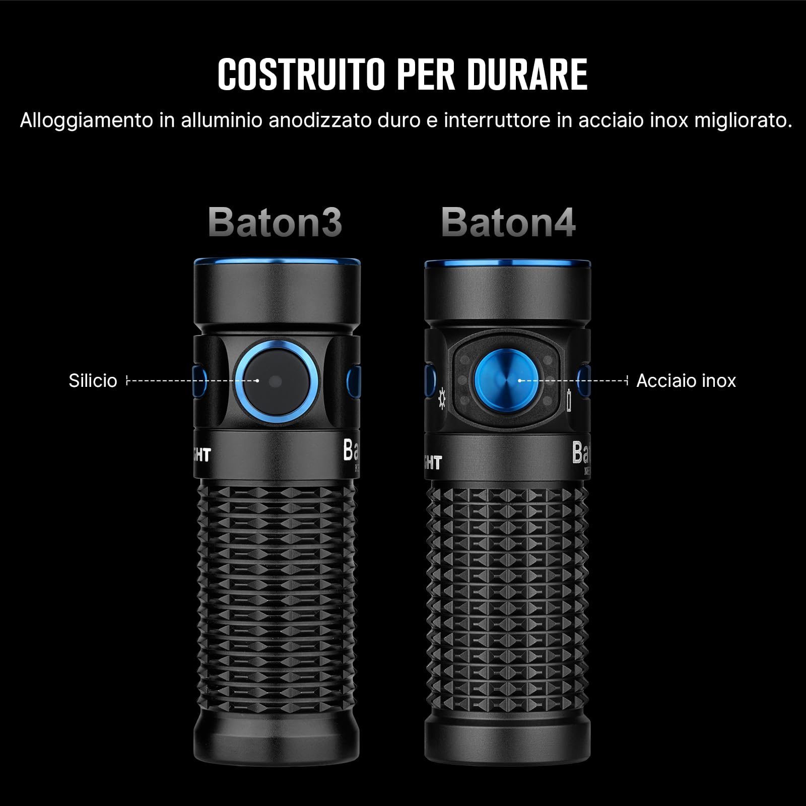 OLIGHT Baton 4 Standalone Torcia Tascabile EDC Compatta e Potente 1300 lm Cruscotto Elegante Pulsanti Laterali in Metallo Adatta per Viaggi Quotidiani - 3