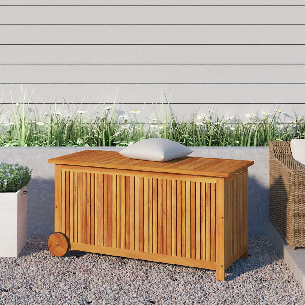 Coffre de jardin à roulettes, en bois d'acacia massif, 113 x 50 x 58 cm - COMFORTXL - 2