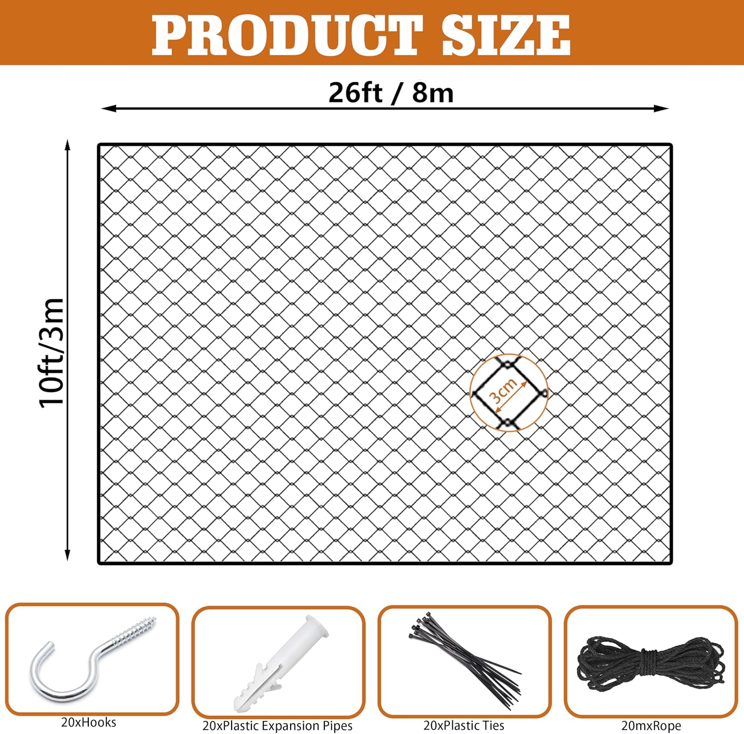 Rete Balcone Rinforzata Per Gatti 3x8m - Protezione Anticaduta Per Animali Domestici Con Filo Acciaio