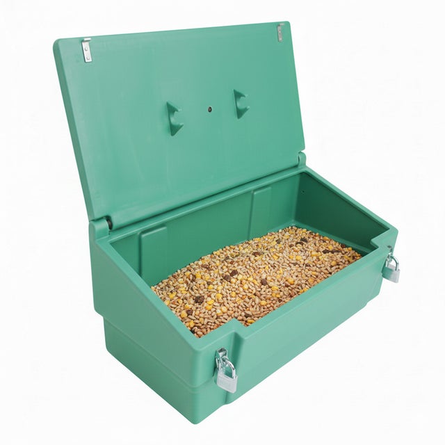 Bac de stockage alimentaire pour animaux 100l avec grenouillères + cadenas - plast'up rotomoulage