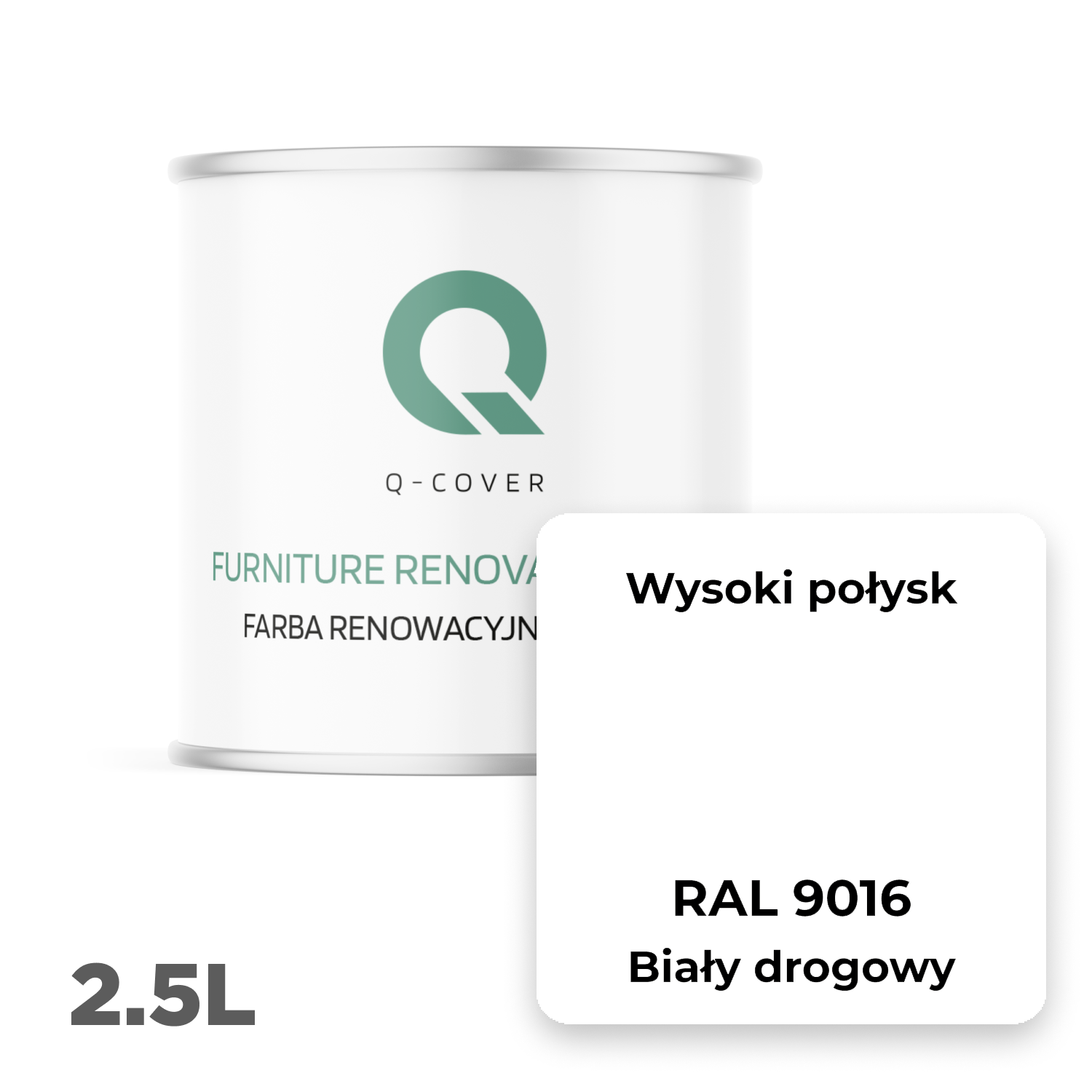 Farba Renowacyjna do Mebli Q-Cover Biały drogowy RAL9016 Wysoki Połysk 2.5L