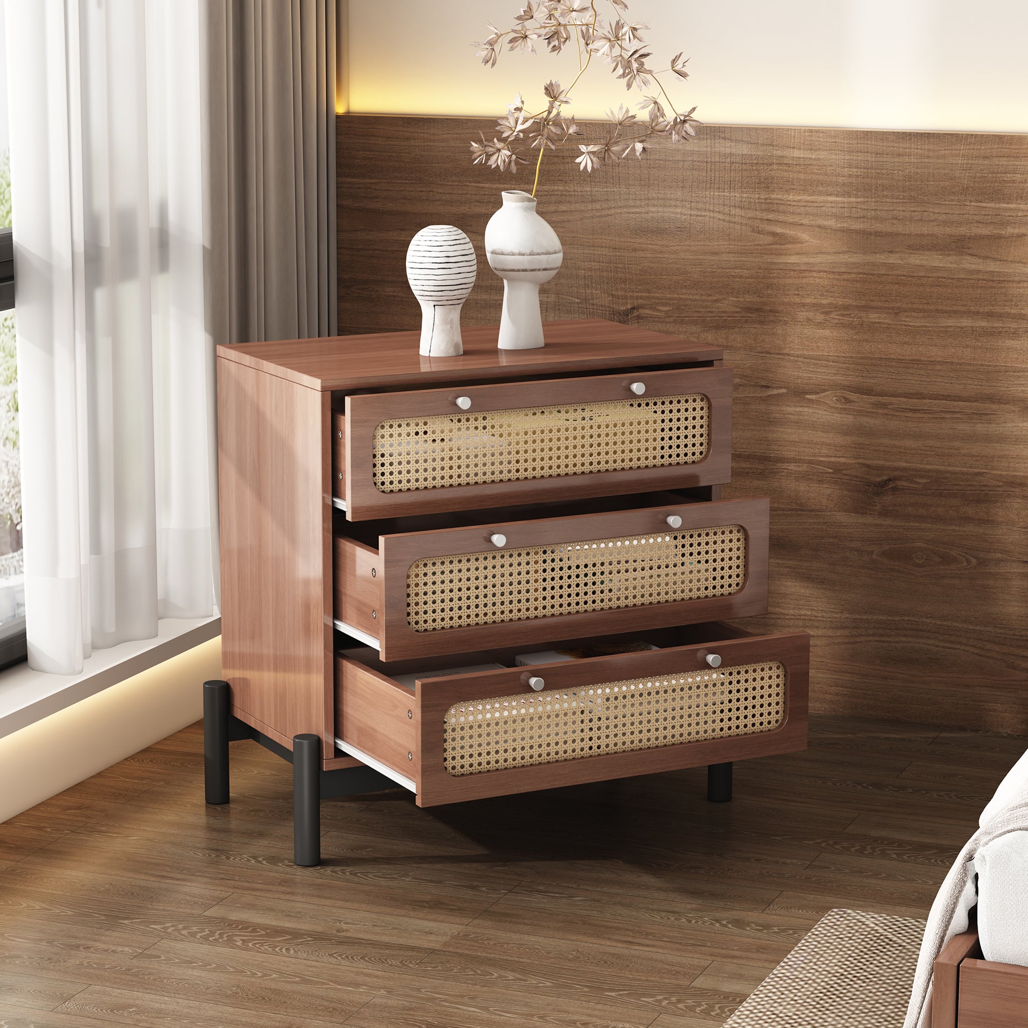Beliani Commode 4 Tiroirs Spacieux Blancs Avec Pieds Obliques En Bois Clair Meuble De Rangement Pratique Pour Chambre Ou Salon Scandinave Et Rétro : Beliani