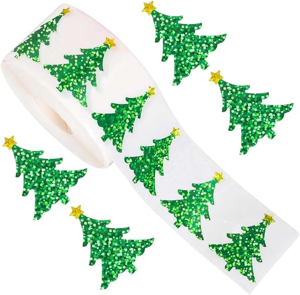 Naklejki choinkowe 3 cm, 500 szt., brokatowe na koperty, czapeczki świąteczne, zaproszenia, kartki okolicznościowe