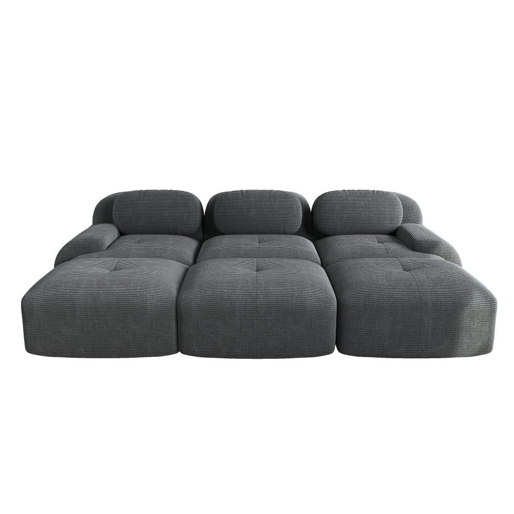 Canapé modulaire 3 places en tissu côtelé avec 3 poufs, accoudoirs extra-larges, rembourrage 32D, sans montage, adapté aux animaux - 4