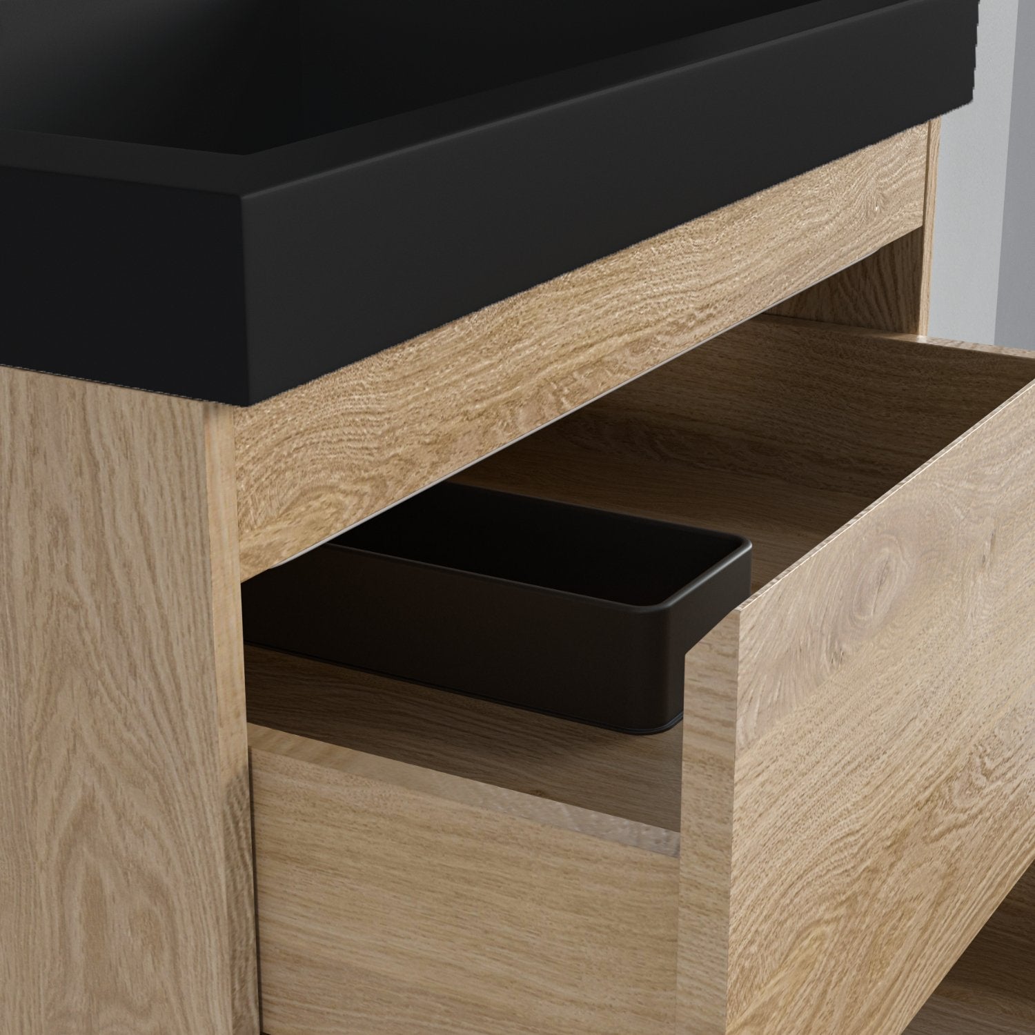 LOMAZOO Meuble de Salle de Bain 60cm Chêne Clair - Vasque Noire - Meuble Sous-Vasque Suspendu [MONACO] - 6