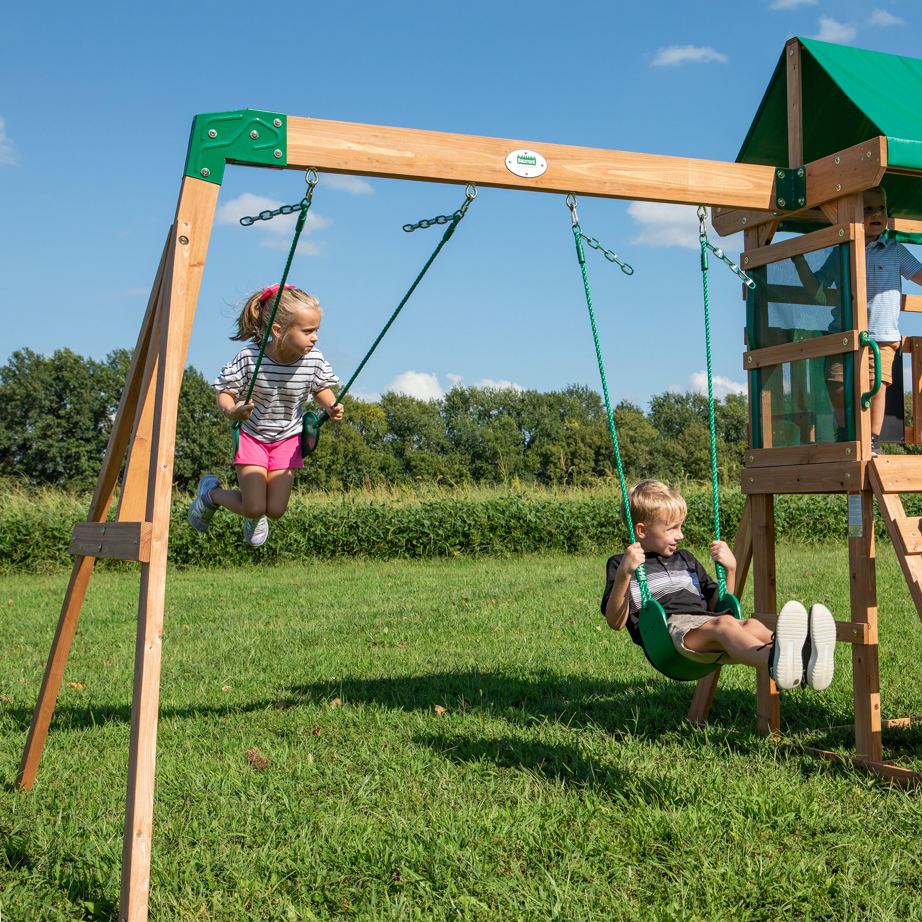 Aire de jeux en bois | Avec balançoire / toboggan / bac de sable / échelle | Maison enfant extérieur Backyard Discovery Buckley Hill - 6