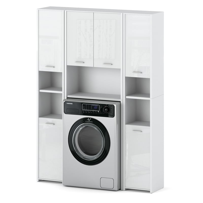 Zestaw łazienkowy pojemna szafka stojąca nad pralkę słupek biały połysk