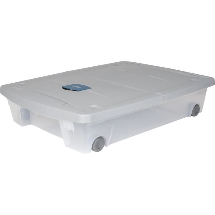 EDA PLASTIQUE Coffre de rangement dessous de lit 50 L avec roulettes - Gris et bleu - 77,5 x 59 x 16,5 cm - 4
