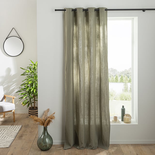 Rideau uni en gaze de coton oeillets à l'unité 140x260cm kaki