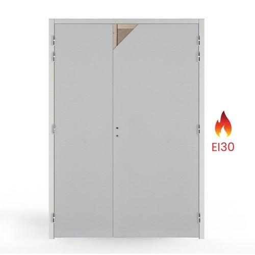 Bloc porte bois coupe-feu EI30 2 vantaux PREM – 204x146 cm – huisserie 88x54 - poussant gauche