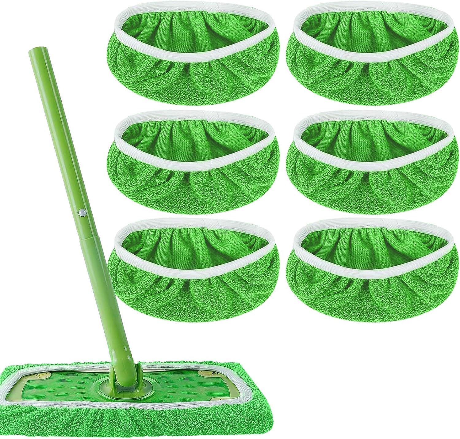 Nakładka na mop z mikrofibry, 6-częściowy zestaw wkładów do głowic mopa, akcesoria kompatybilne ze Swiffer (zielone 45,3 x 11,5 cm), ściereczka do mop