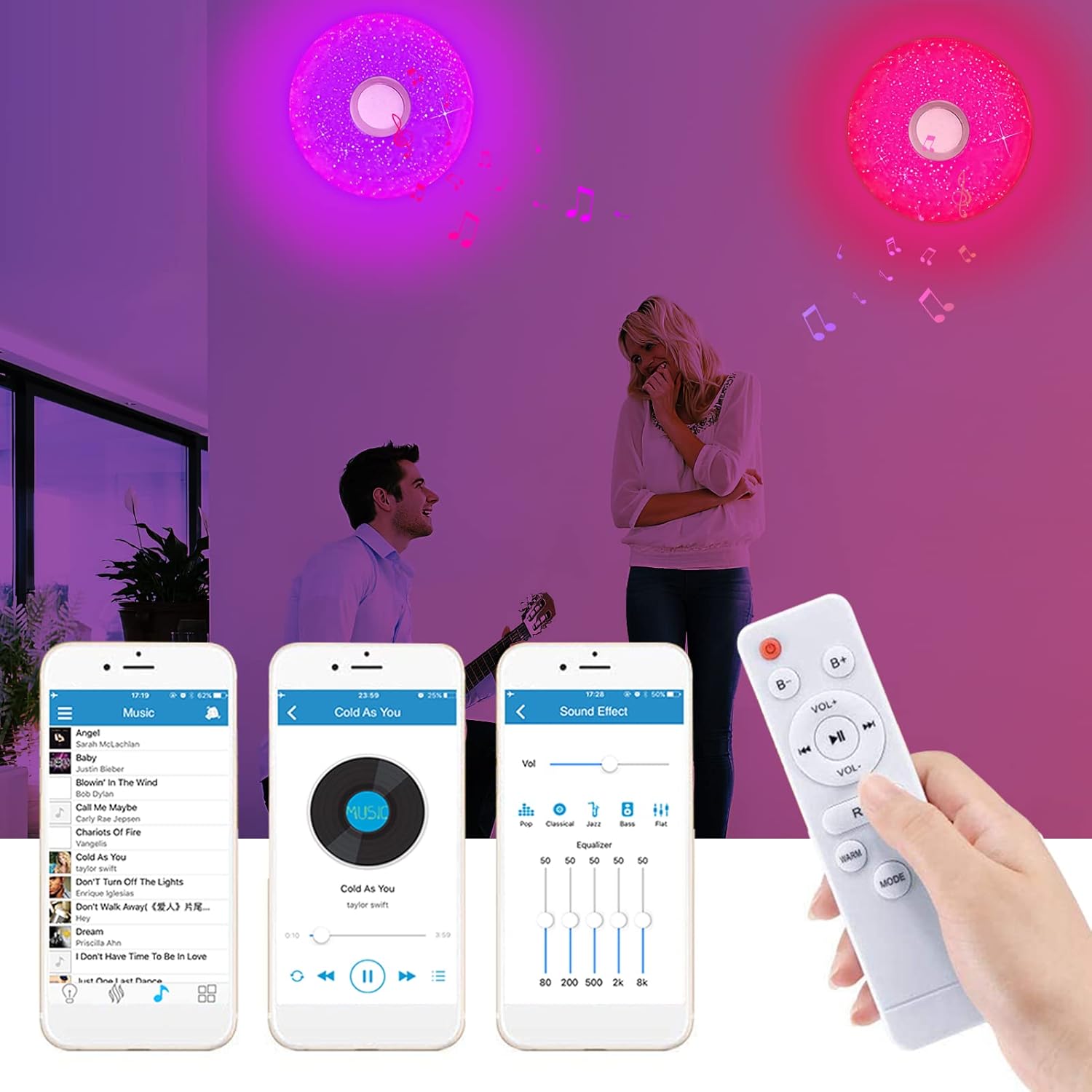Plafonnier LED 36W avec haut-parleur Bluetooth, installation encastrée LED RGB, télécommande intelligente pour le changement de couleur.30cm - 8