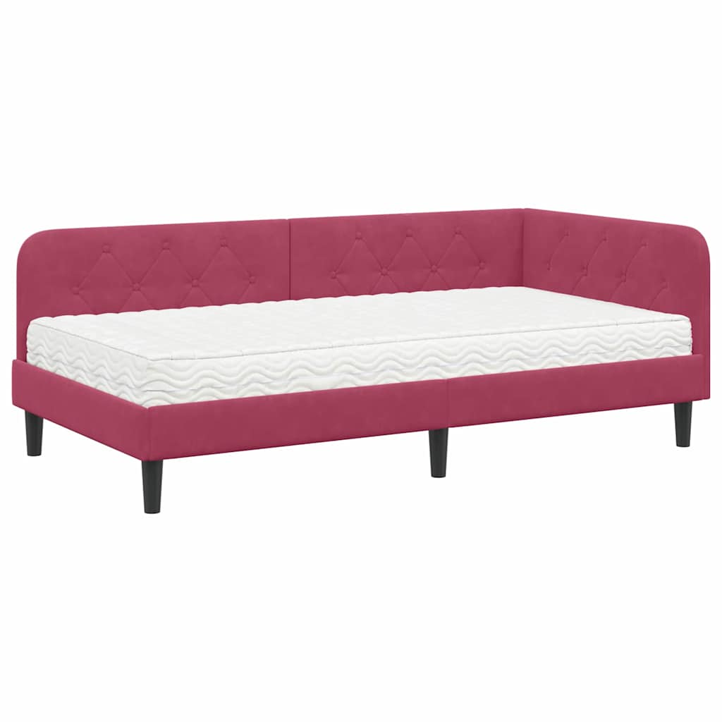 Cadre de lit d'angle Bordeaux 90 x 200 cm Velours - 2