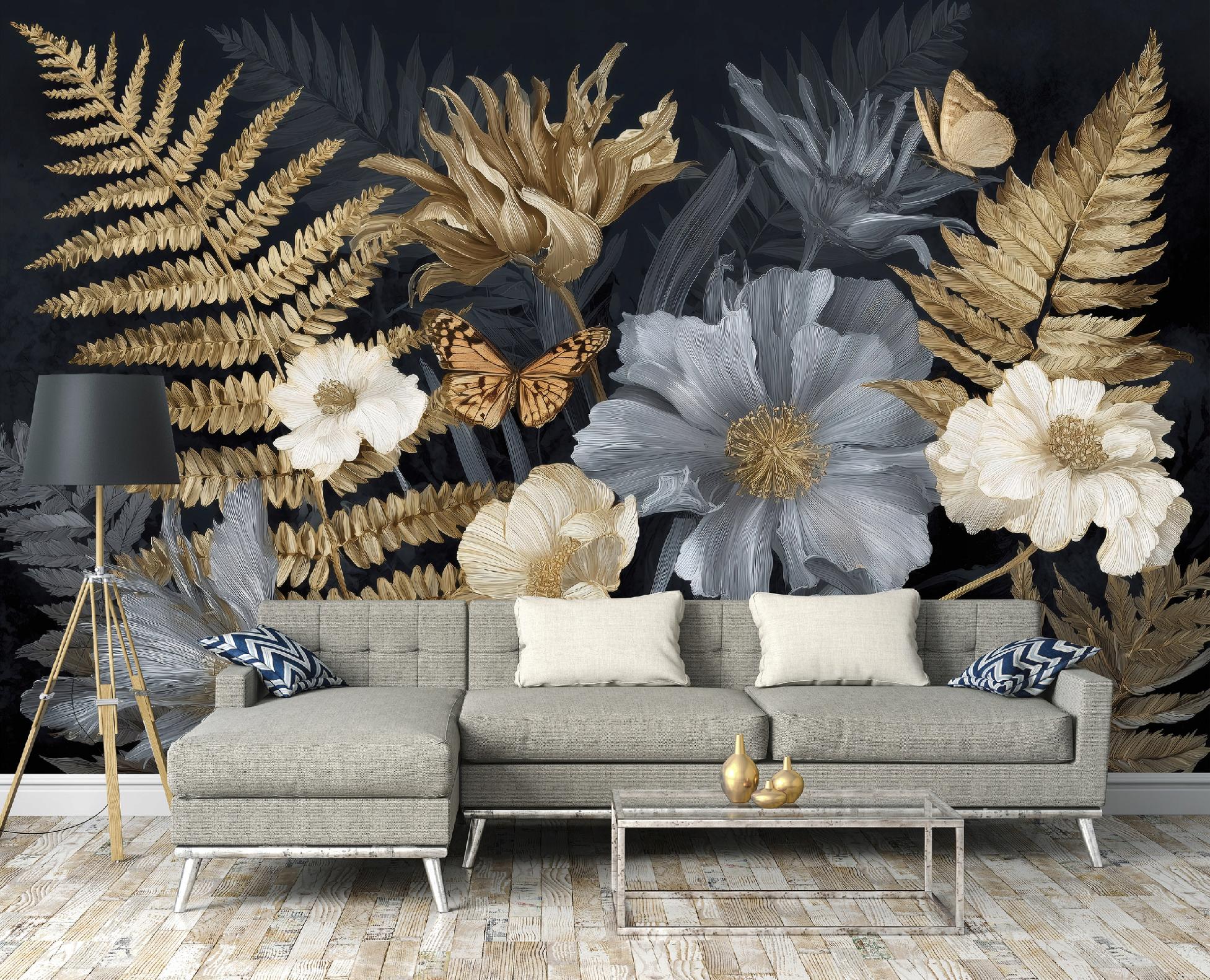 Fototapeta Liście Kwiaty Abstrakcja 400x280 cm Tapeta Do Sypialni Salonu Kuchni Na Flizelinie