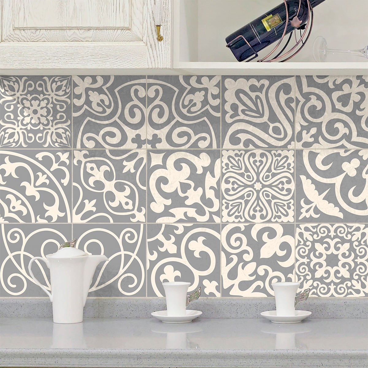 15 vinilo baldosas azulejos palaos tonos de gris - adhesivo de pared - revestimiento sticker mural decorativo - 15stickers15x15cm