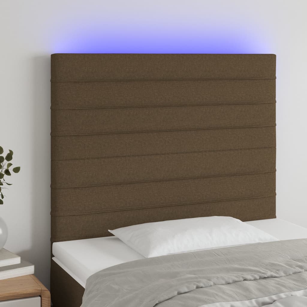 Cabeceira com luzes LED tecido marrom escuro 100x5x118/128 cm - COMFORTXL - 2