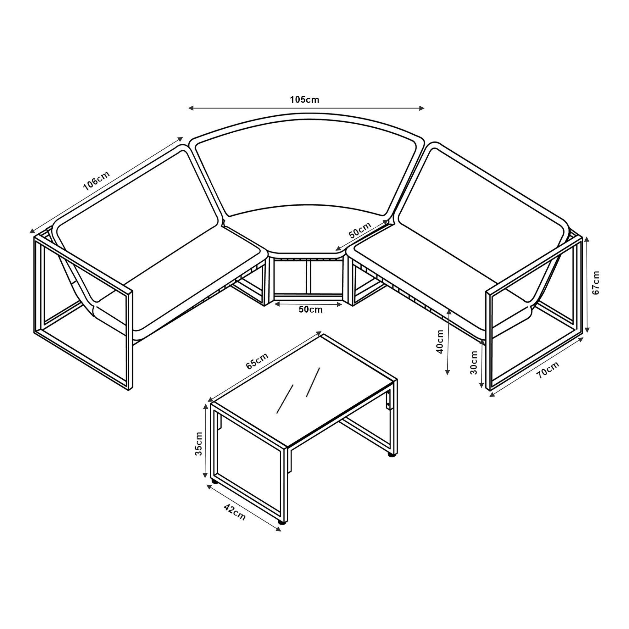 Set Salottino per Esterno Karg Divano Modulare a 3 pezzi e Tavolino con Piano in Vetro Nero Mobili da Giardino- Grigio Scuro casa.pro - 3