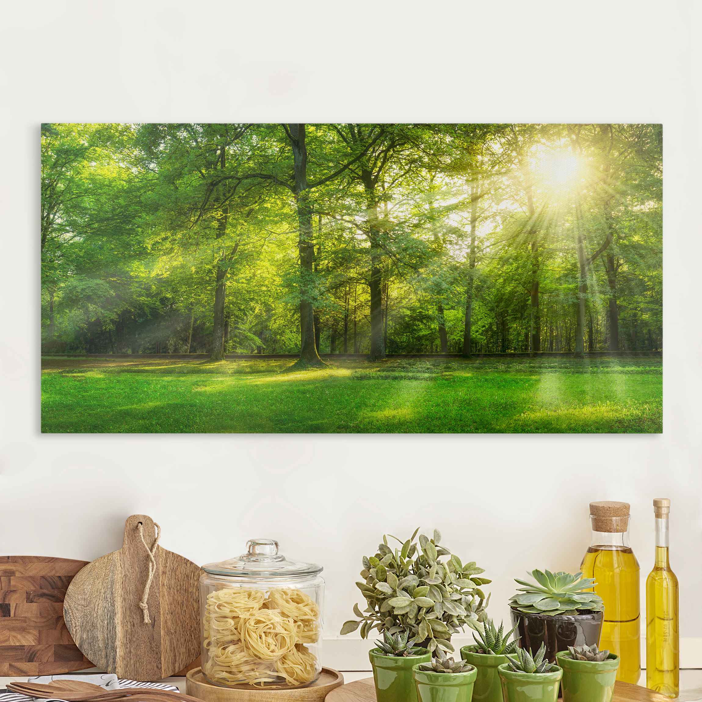 Lienzo cuadro en lienzo bastidor impresion en lienzo verde árboles panorama bosque fotografía 59 cocina dormitorio salón pasillo 80 x 40 cm