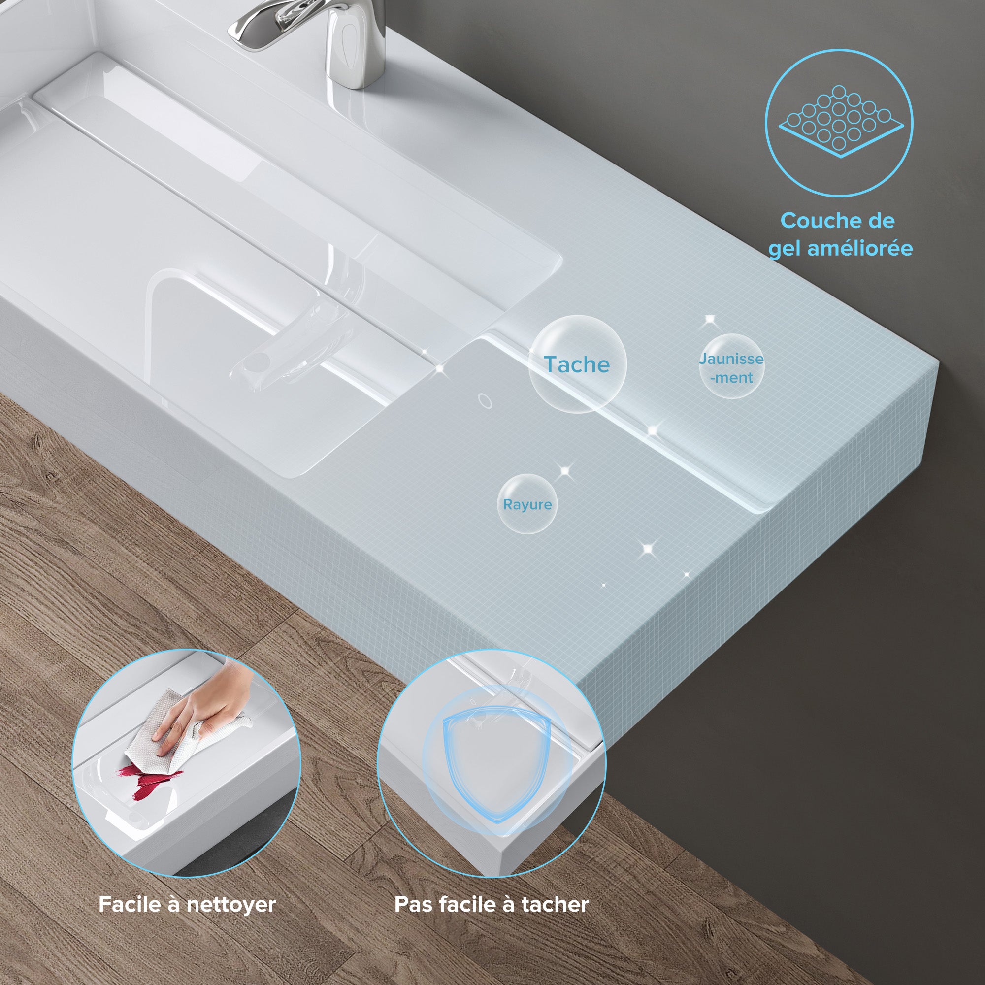 doporro Lavabo Suspendu Blanc 120cm Vasque à Poser Lave Mains Rectangulaire de Qualité pour Salle de Bain 120x48x13cm Colossum12 - 5