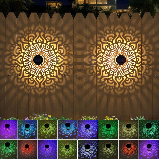 2 appliques murales solaires, fixation murale solaire extérieure , éclairage coloré, éclairage pour marches de terrasse, Mandala, étanches