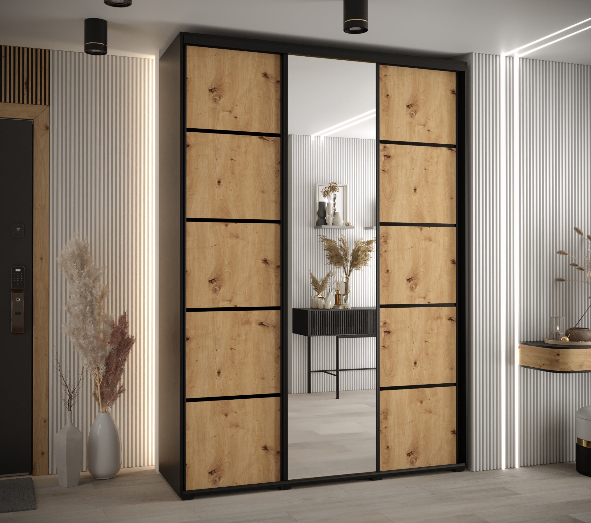 Szafa przesuwna z lustrem wysoka Davos 5 170 x 45 x 235,2 cm czarny + artisan + u. czarny - Abiks Meble - 2