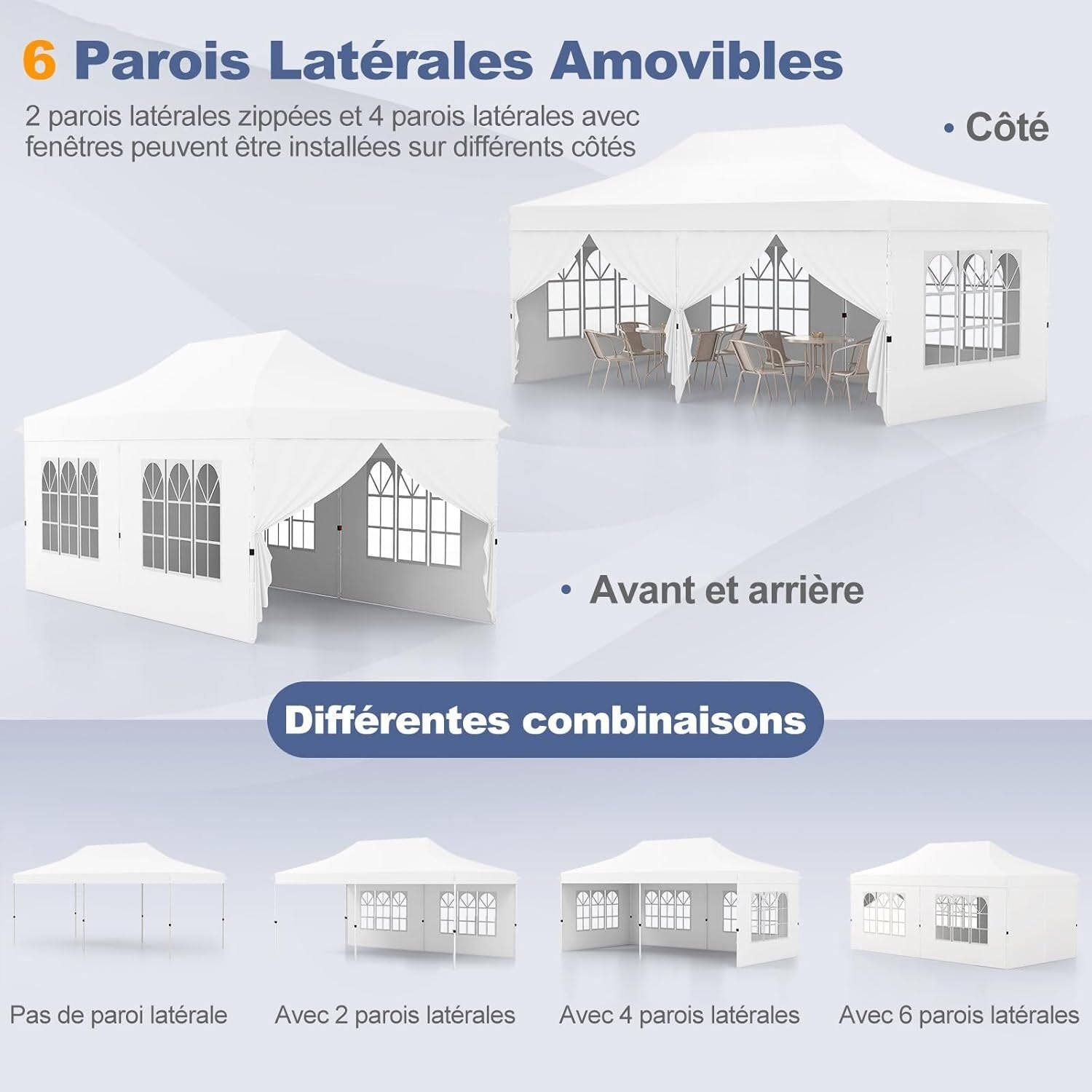 Tonnelle Pliable 3x6M avec 6 Parois Latérales, Barnum Tente de Réception Pliante Anti-UV 50+, Imperméable, 6 Sacs de Sable,Sac de Transport, Blanc - 5