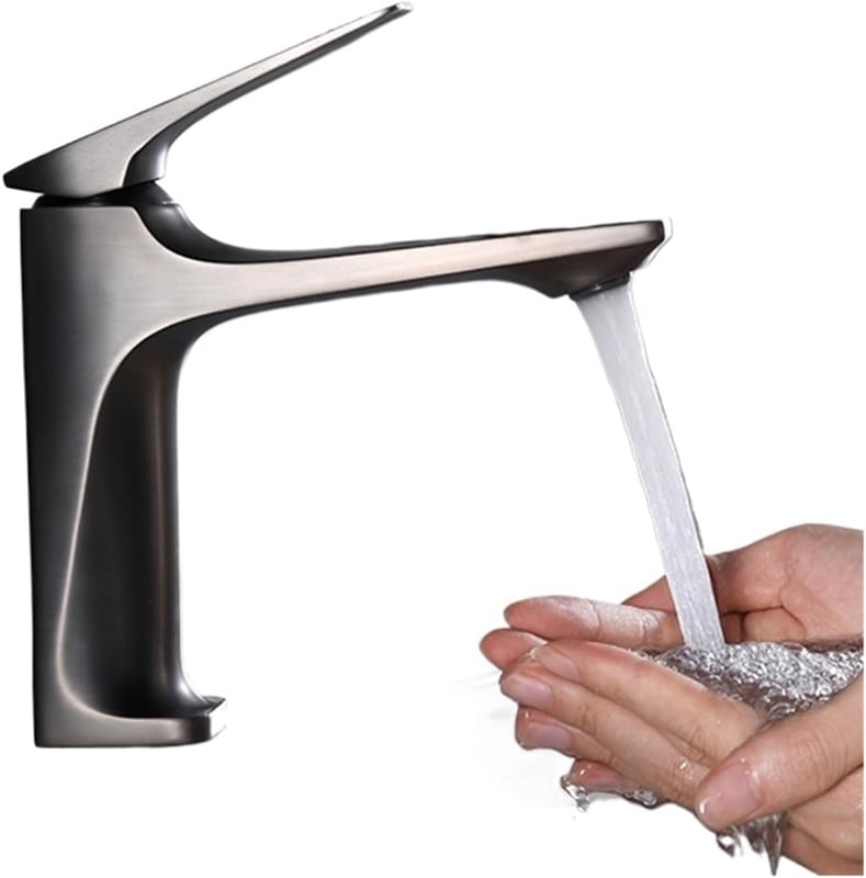 Mosiężna bateria umywalkowa do łazienki, jednouchwytowa, z mieszaczem wody ciepłej i zimnej (szara)