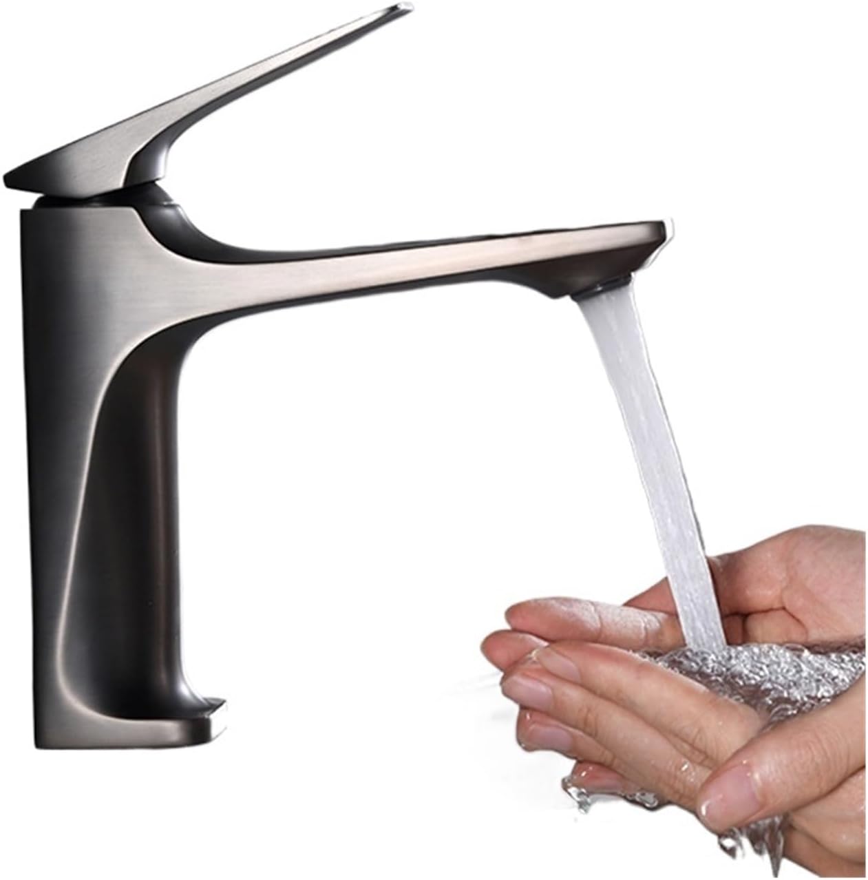 Jednouchwytowa bateria umywalkowa mosiężna do łazienki, z mieszaczem wody ciepłej i zimnej (szara)