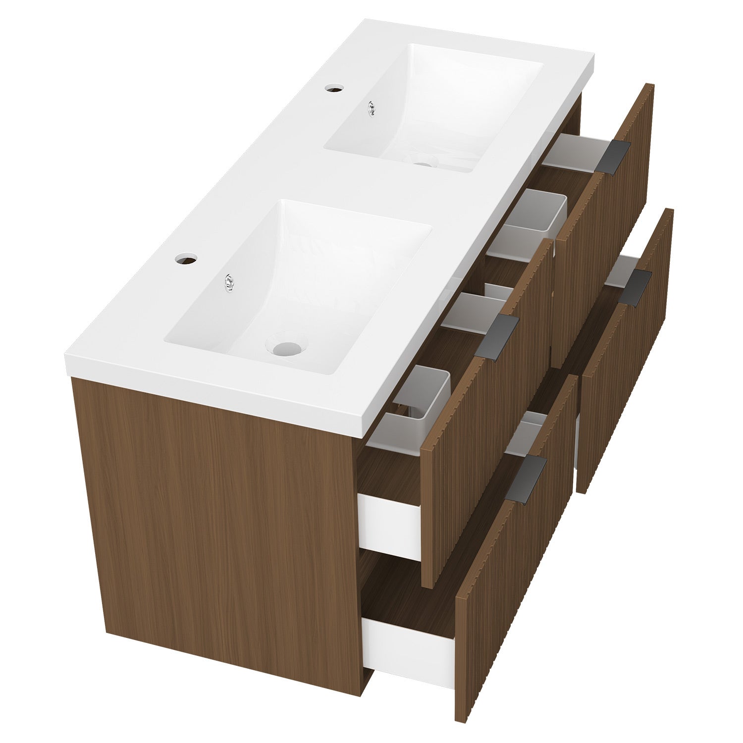 AICA Meuble de salle de bain mural Noyer 120 cm - 4 tiroirs, lavabo inclus - 2