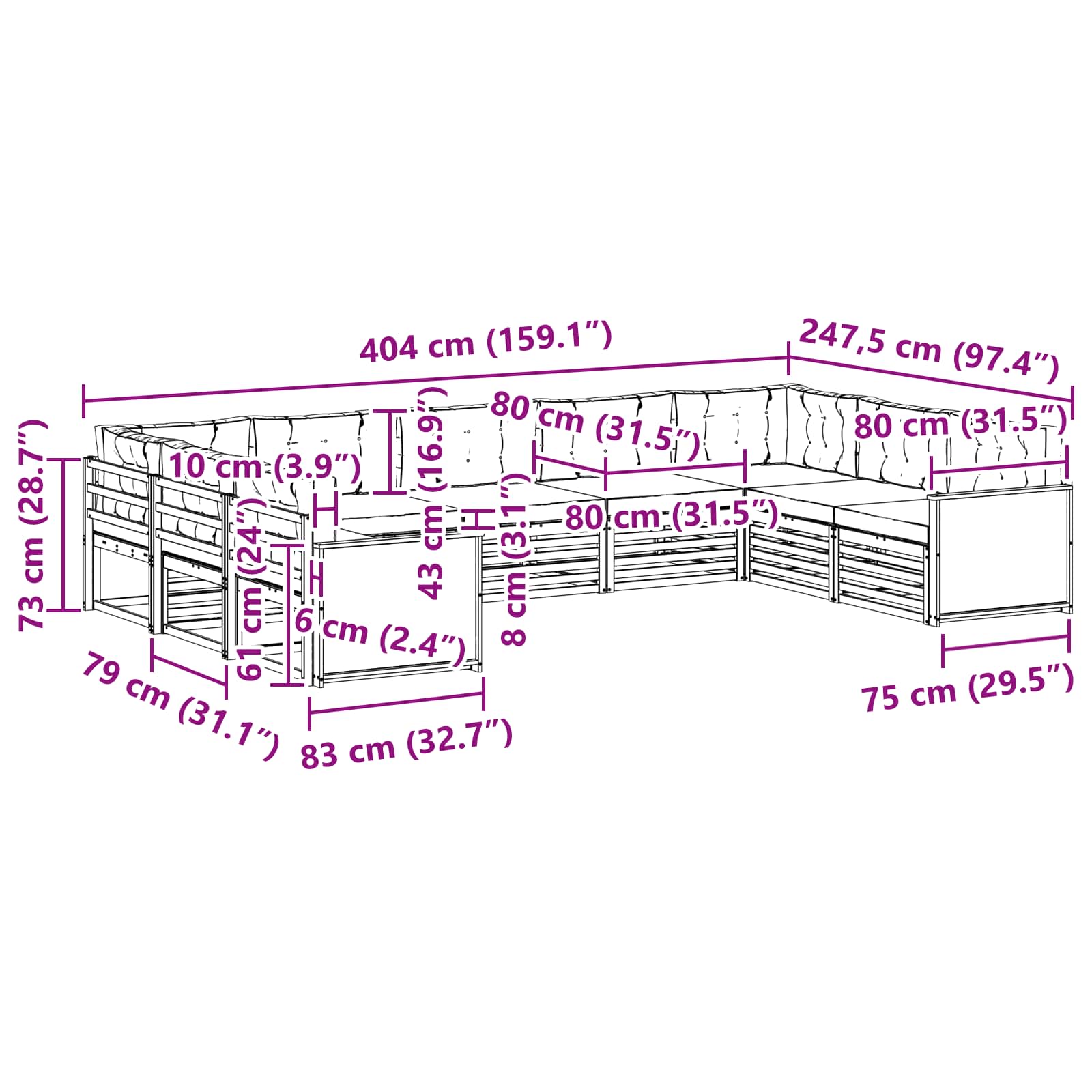 Ensemble de canapés d'extérieur, 9 pièces, naturel et beige, pour la terrasse - 8