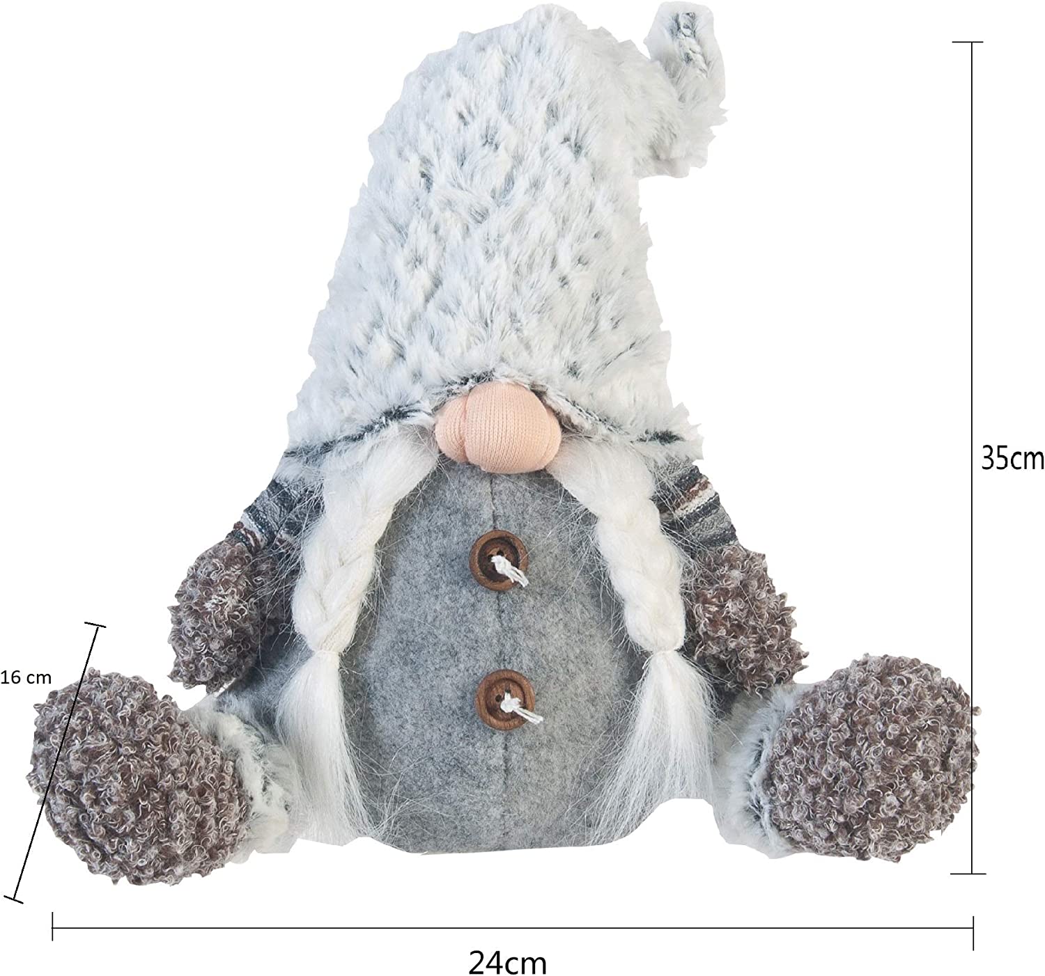Gnome Décoratif Rebecca Mobili Nain Suédois Gris Tissu Idée Cadeau 35x16x24 - 6