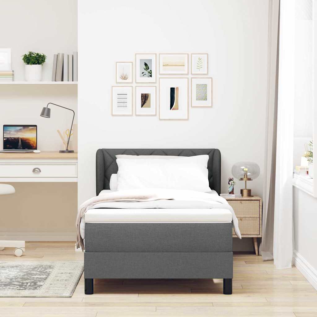 Cadre de lit avec matelas Gris foncé 90 x 200 cm tissu - 5