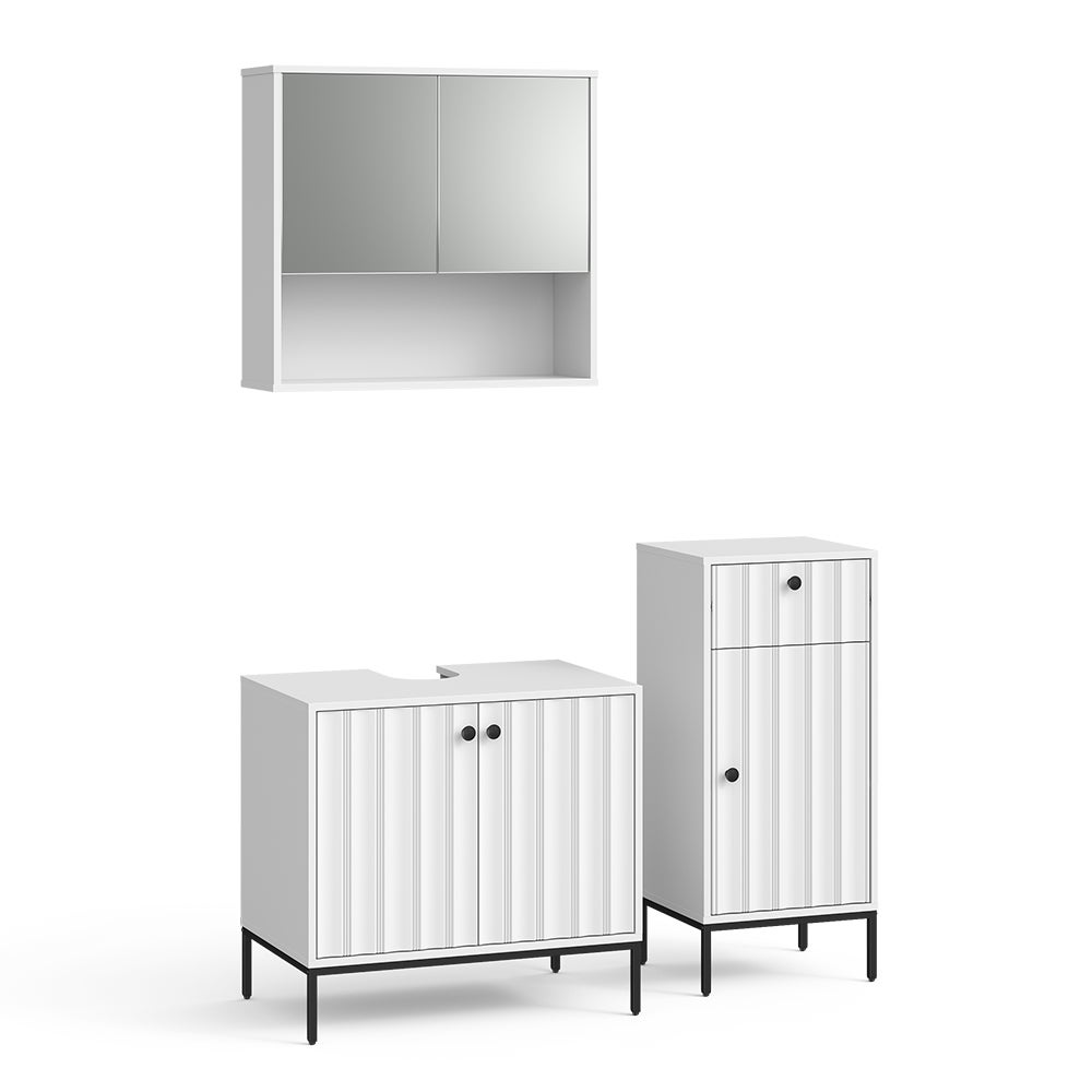 Vicco Zestaw mebli łazienkowych Eliza, Białe pofałdowanie, 3 części