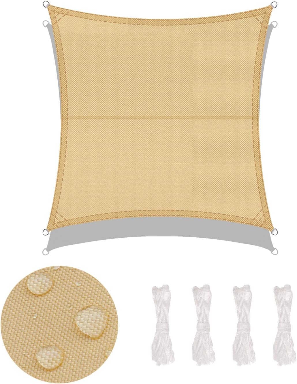 Voile d'ombrage 4x4m Rectangulaire Imperméable à l'eau PES Toile d'ombrage Sable avec 95% de Protection UV pour Patio Extérieur Jardin - 2