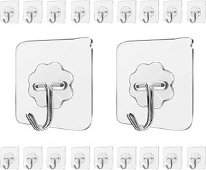 Sibba 30 ganci adesivi trasparenti da parete per appendere, trasparenti, riutilizzabili, resistenti, in acrilico, con adesivo che non lascia segni, per cucina, bagno, camera da letto, ufficio (bianco