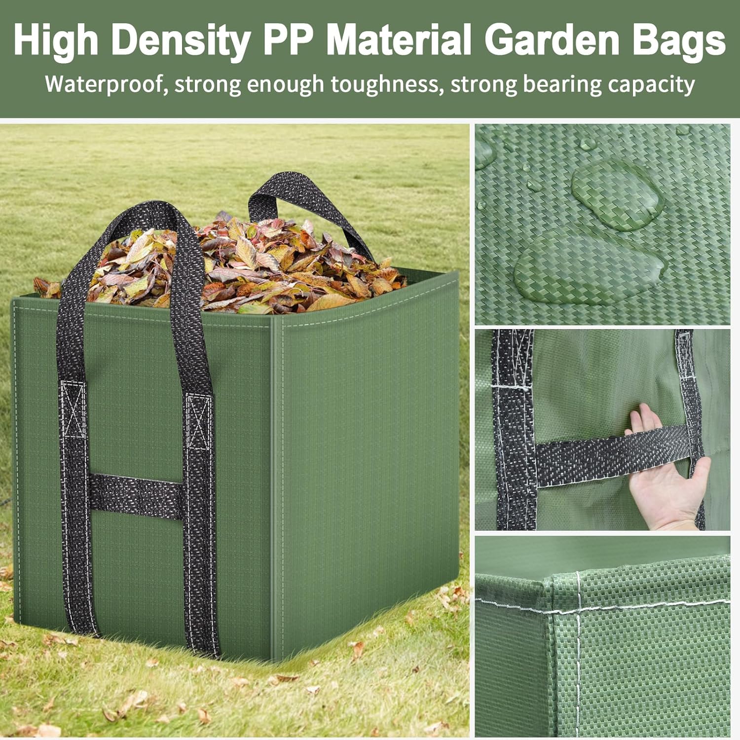 Lot de 2 Sac Jardin Dechets Verts 250L, Sacs de déchets Jardin résistants en PP Robuste, Sacs Poubelle de Jardin Pliables et Réutilisables - 4