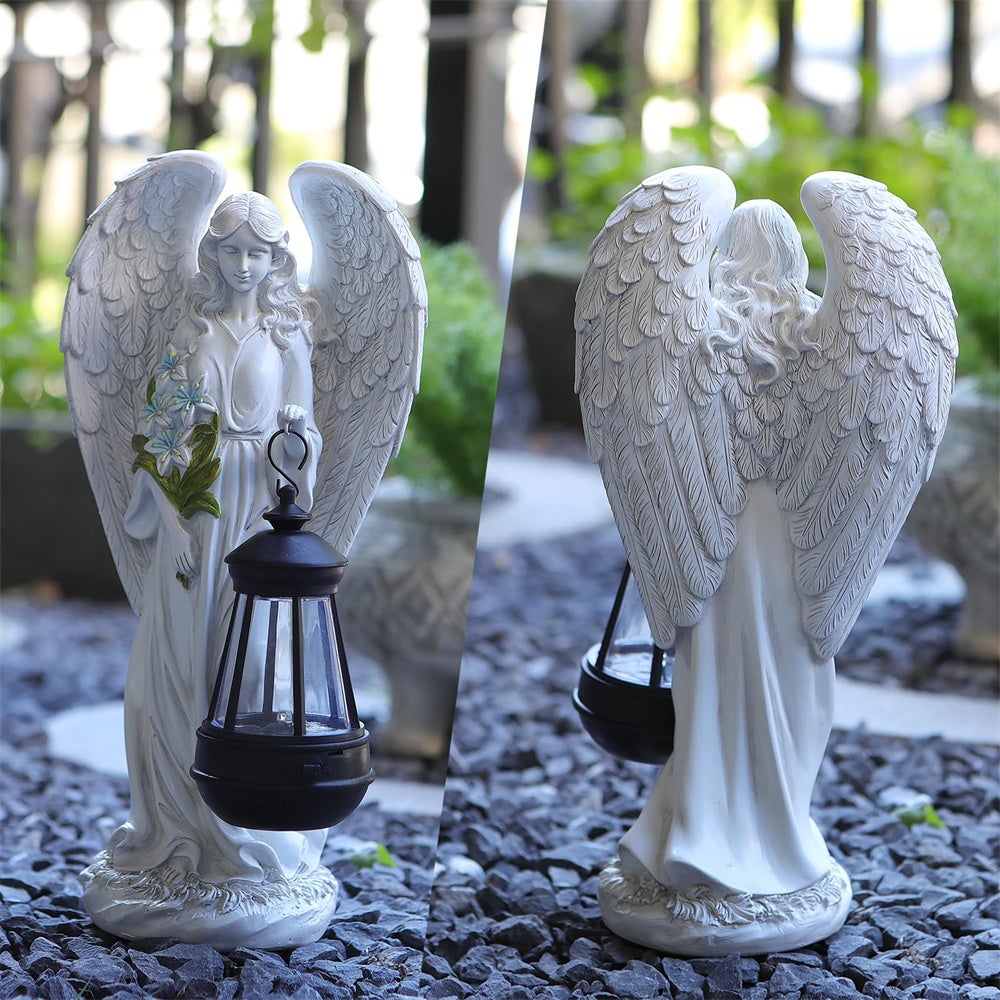 Statue di angelo per giardino, decorazioni solari da giardino, angelo custode da giardino, statua da giardino (15,2 x 15,2 x 20,3 cm) per regali commemorativi per cimitero del prato