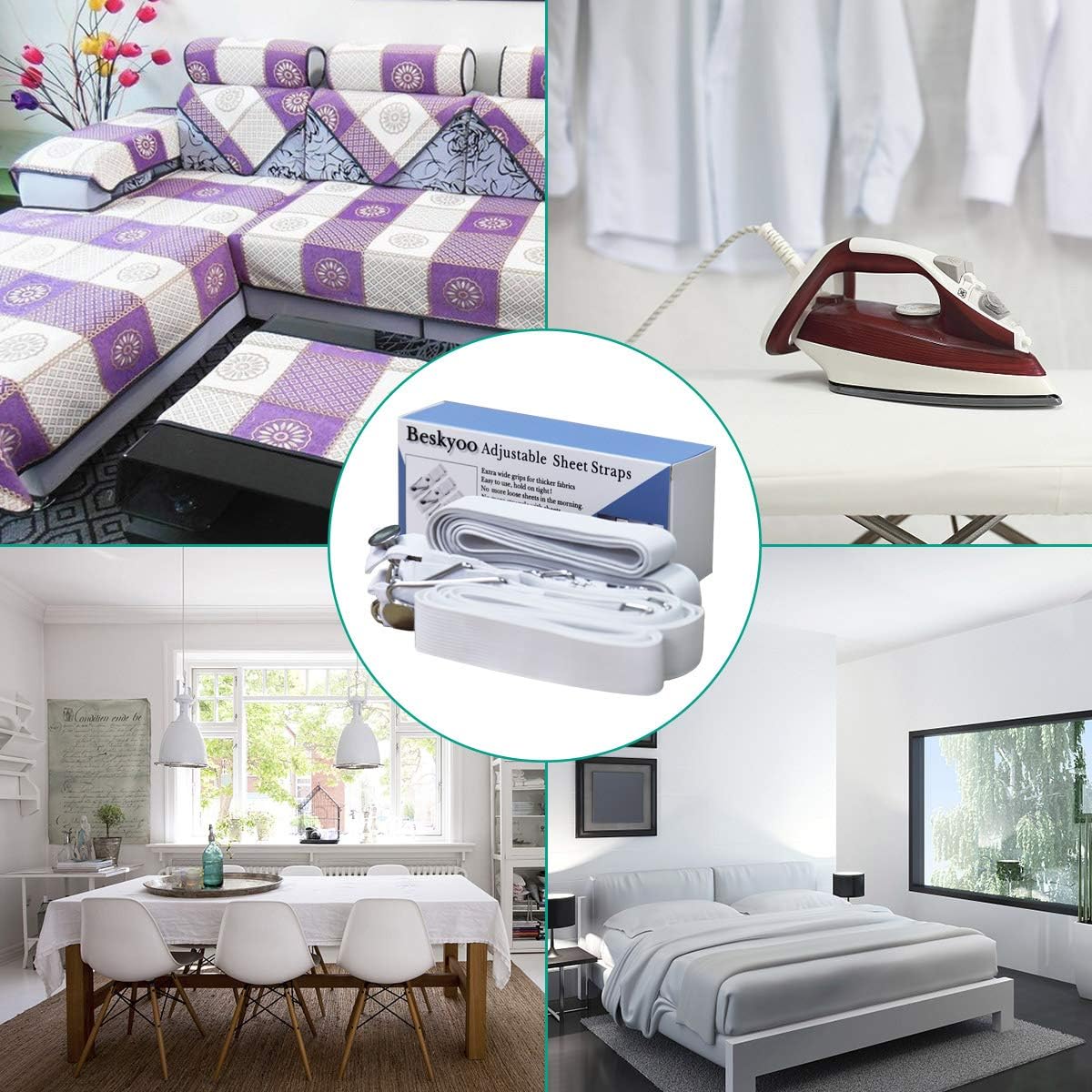 Pinces à draps - Pinces à draps-housses réglables, élastiques pour fixer les draps, les housses de matelas et les coussins de canapé (lot de 4) - 6