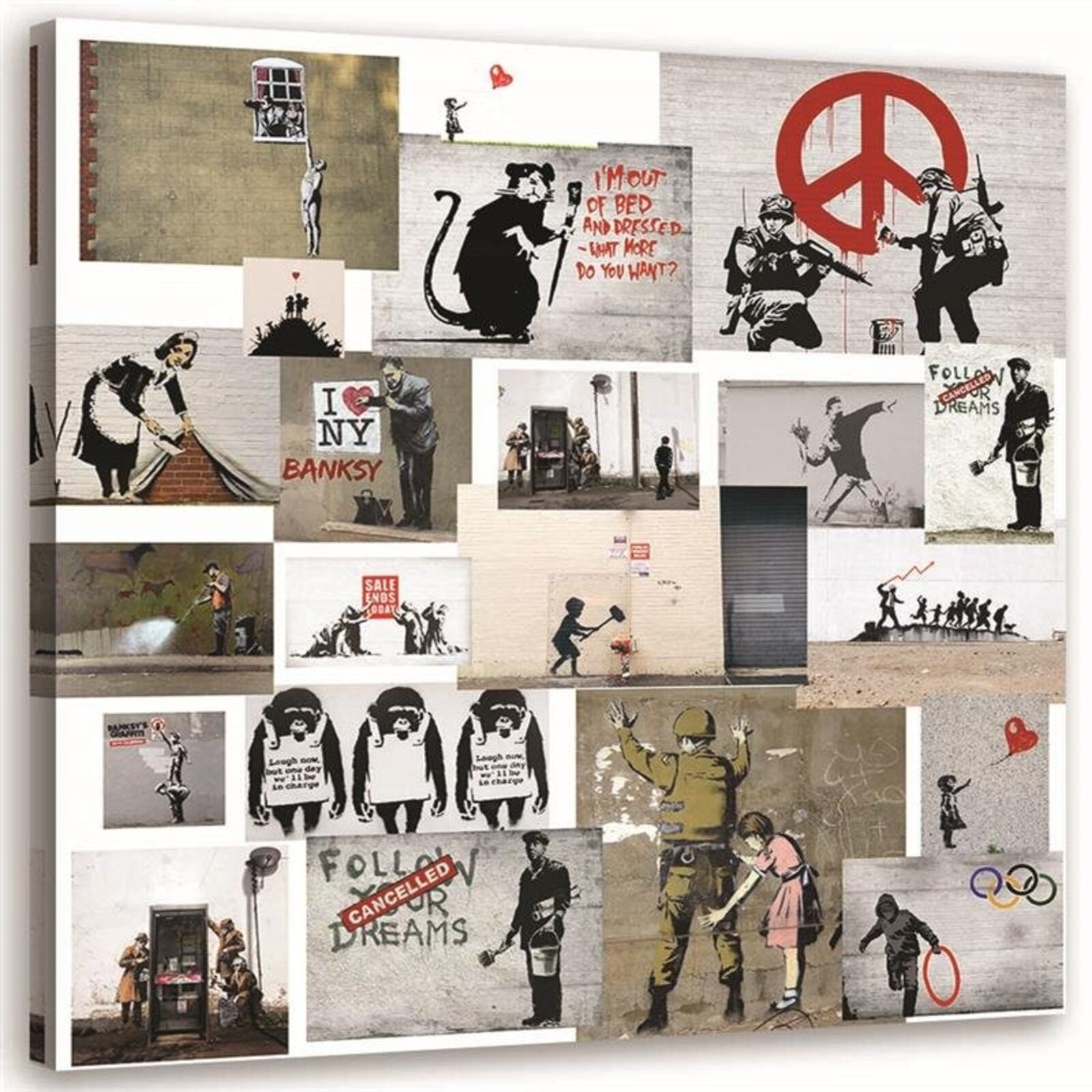 Obraz na płótnie, Mural Banksy - zbiór dzieł Street Art 40x40