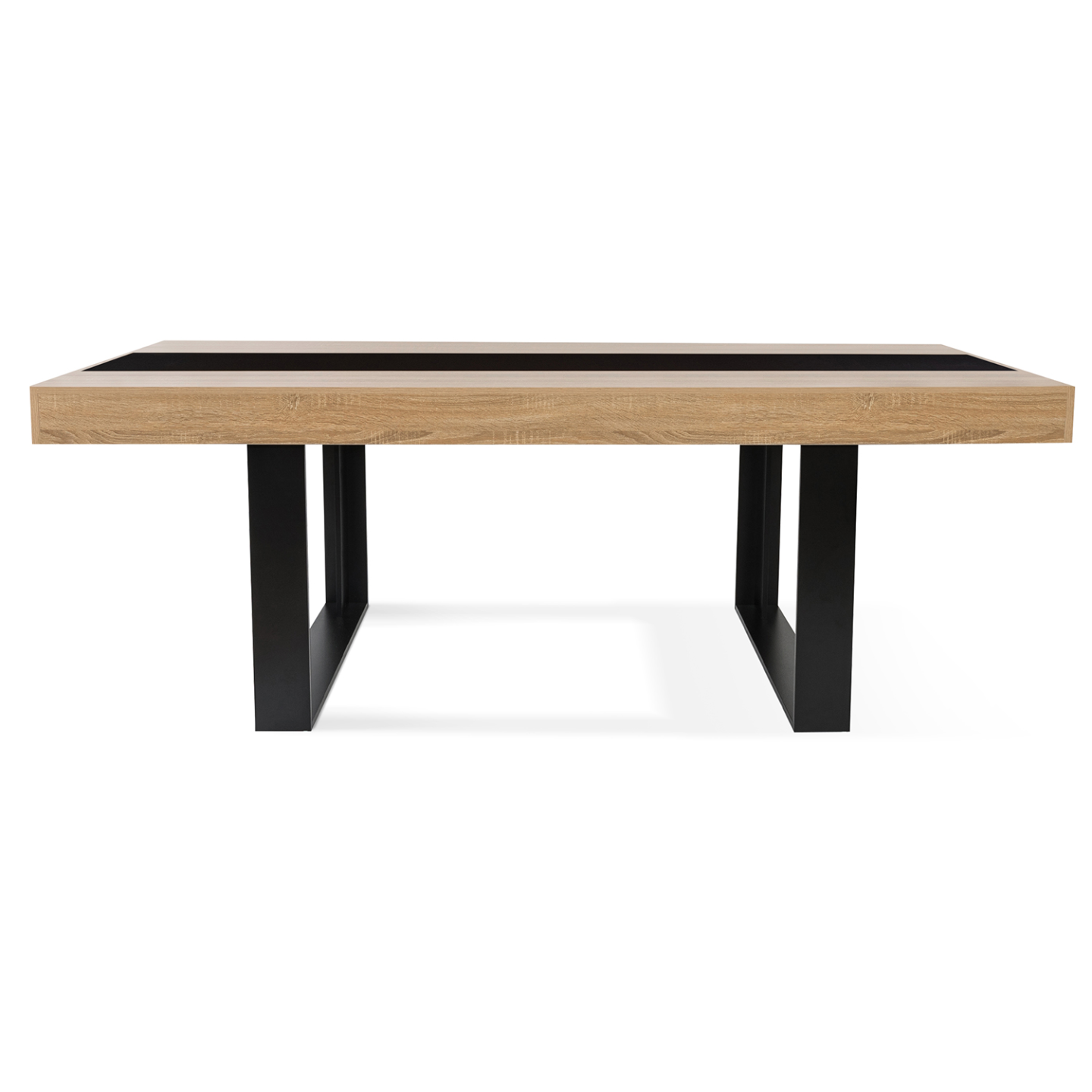 Table à manger rectangle PHOENIX 8 personnes bois et noir bande centrale noire 200 cm - 3