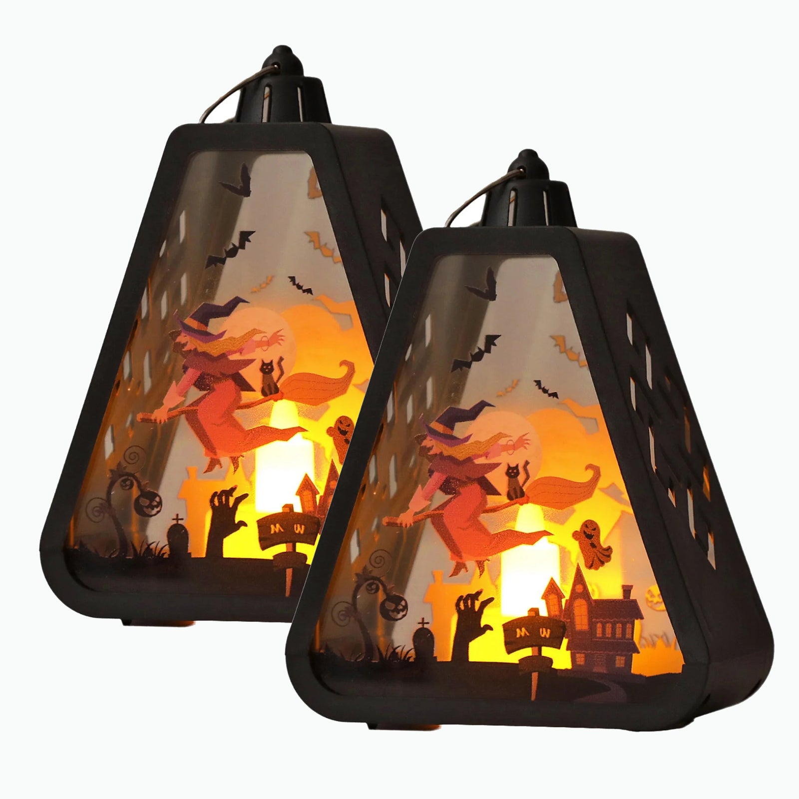 Zestaw bezpłomieniowych latarni LED do dekoracji wnętrz latarnie dyniowe latarnie czarownic latarnie nietoperzy latarnie nawiedzonego domu nocne