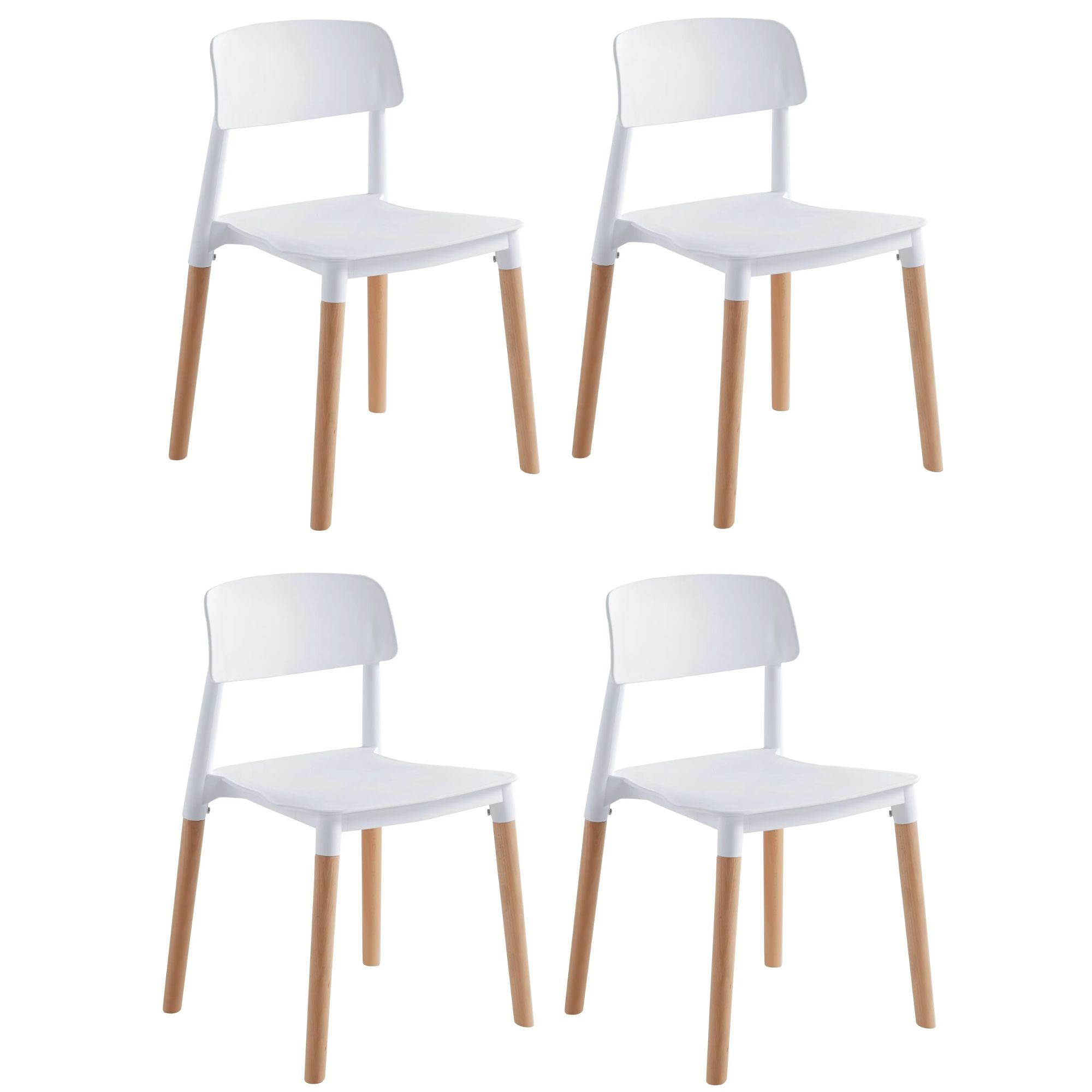 Pakiet 4 białych krzeseł z nogami z drewna bukowego, siedzeniem z polipropylenu, wysokość 45 cm, całkowite wymiary 42,5x48x76 cm