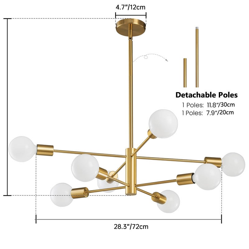 Lámpara de araña Sputnik moderna, lámpara de techo, con casquillo E27, bombilla no incluida, luminaria Sputnik para salón - 2
