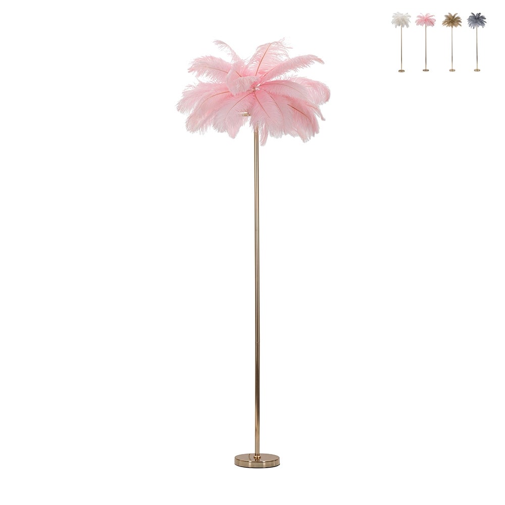 Lampa podłogowa z kloszem z piór i 3 punktami świetlnymi h160cm Palm L
