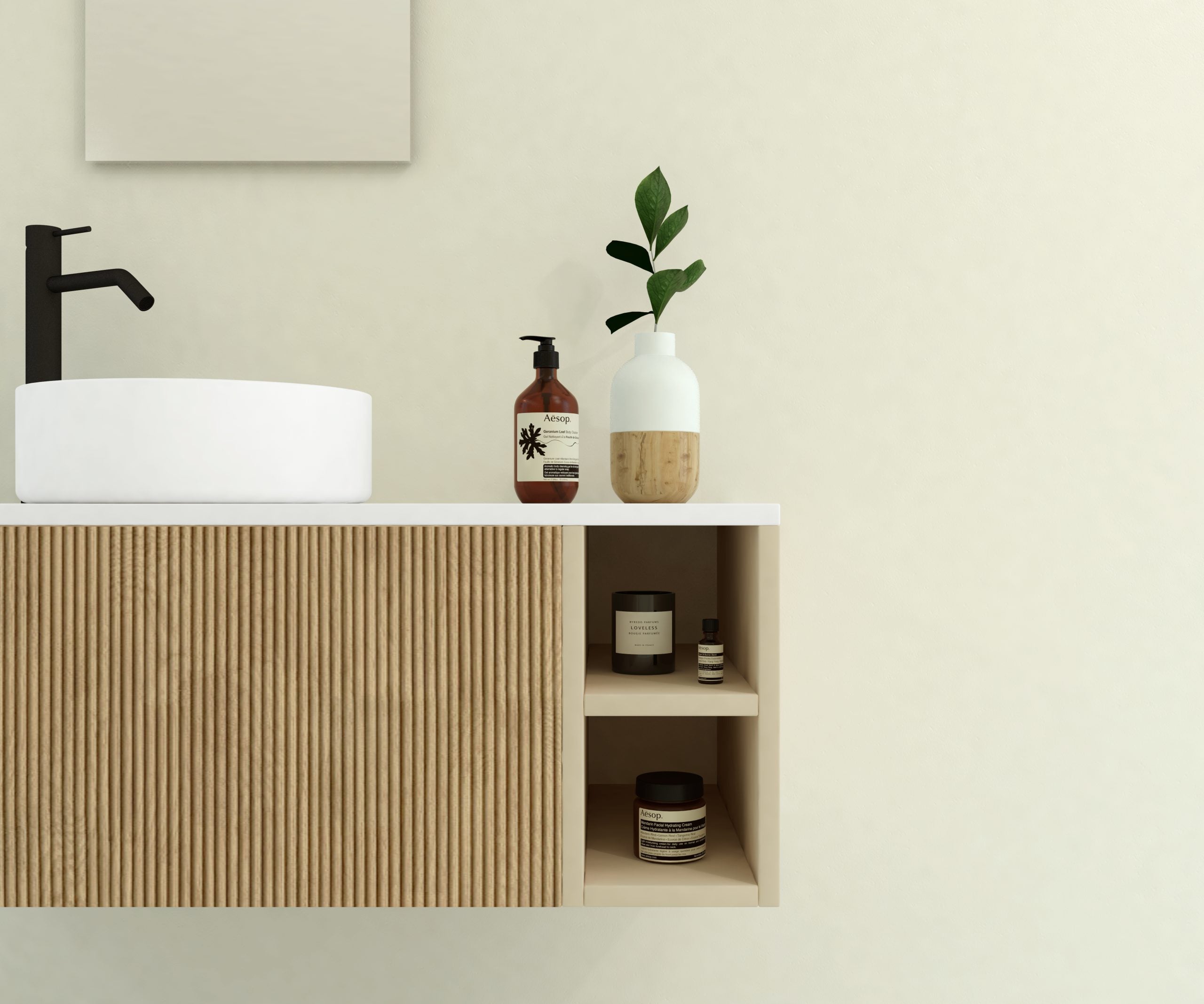Pack Meuble de Salle de Bain Avantarea avec Vasque Simple et Miroir CHALAIN Biscuit 100CM - 2